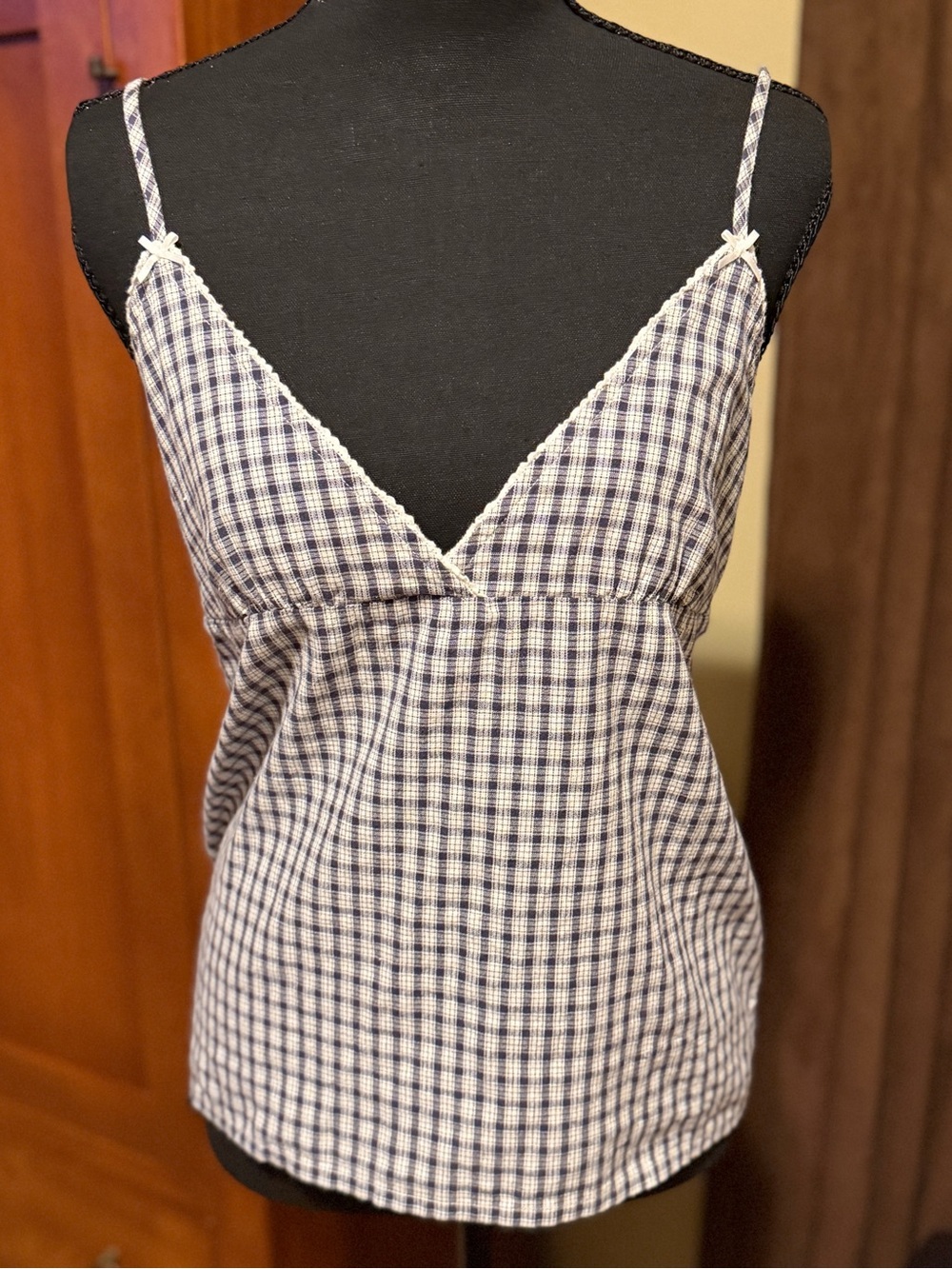 Brandy Melville Edith Tank Top Navy Blue White Plaid Gingham OS (XS, S)